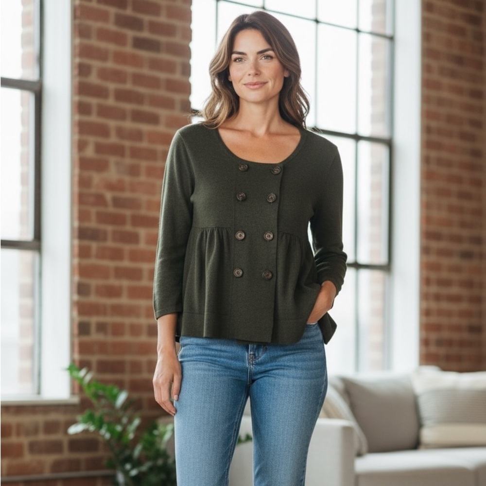 LOFT Olive Green Double-Breasted Cardigan